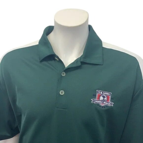 Nike Fit Dry Golf Pebble Beach US Open 2010 Green White Men's Polo Shirt Size XL - Picture 8 of 13
